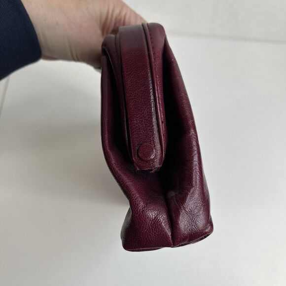 Sakowitz Saks Clutch Cranberry Marlot Burgundy Italian Leather Handbag Italy - Picture 13 of 16